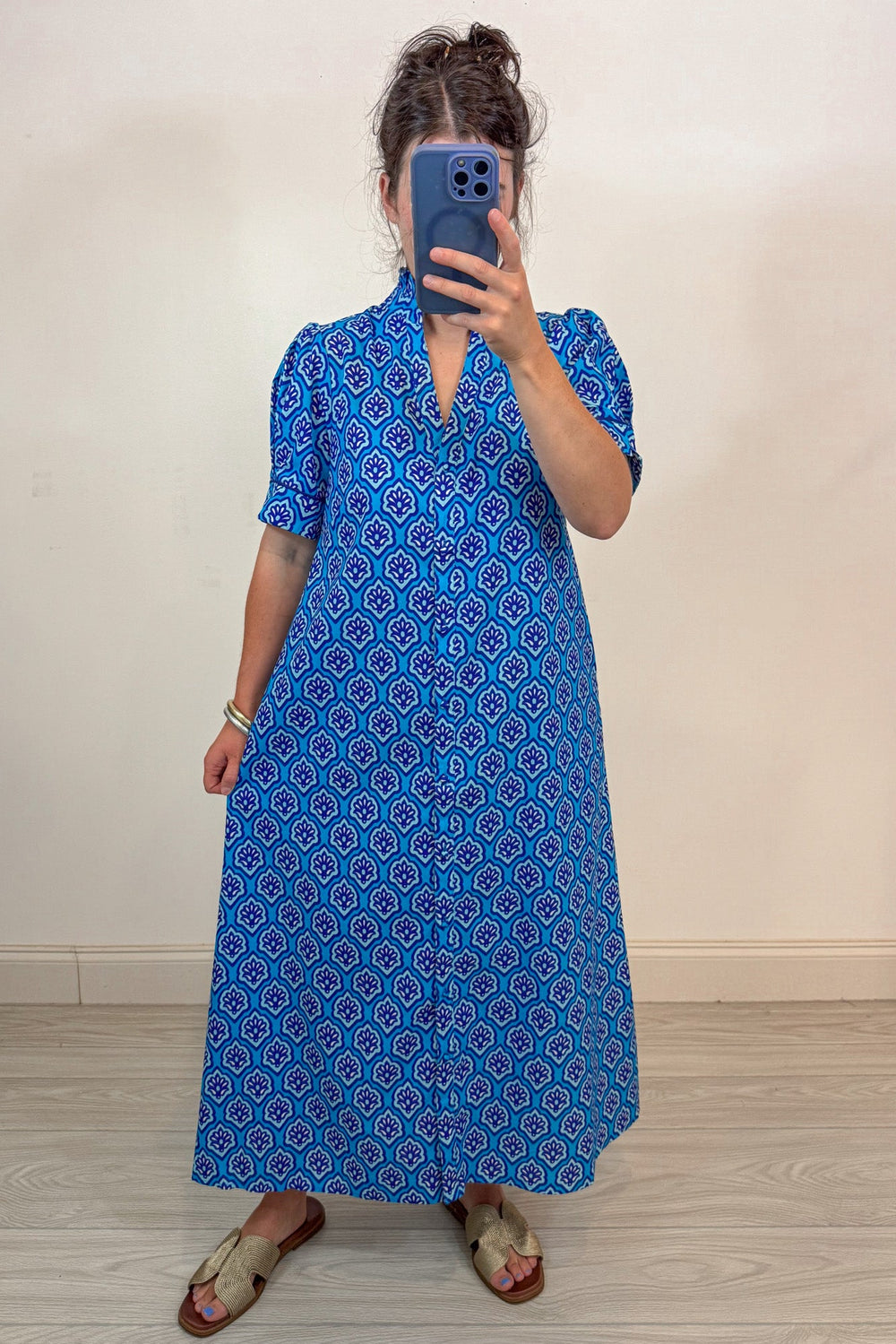 blue floral print midi maxi dress