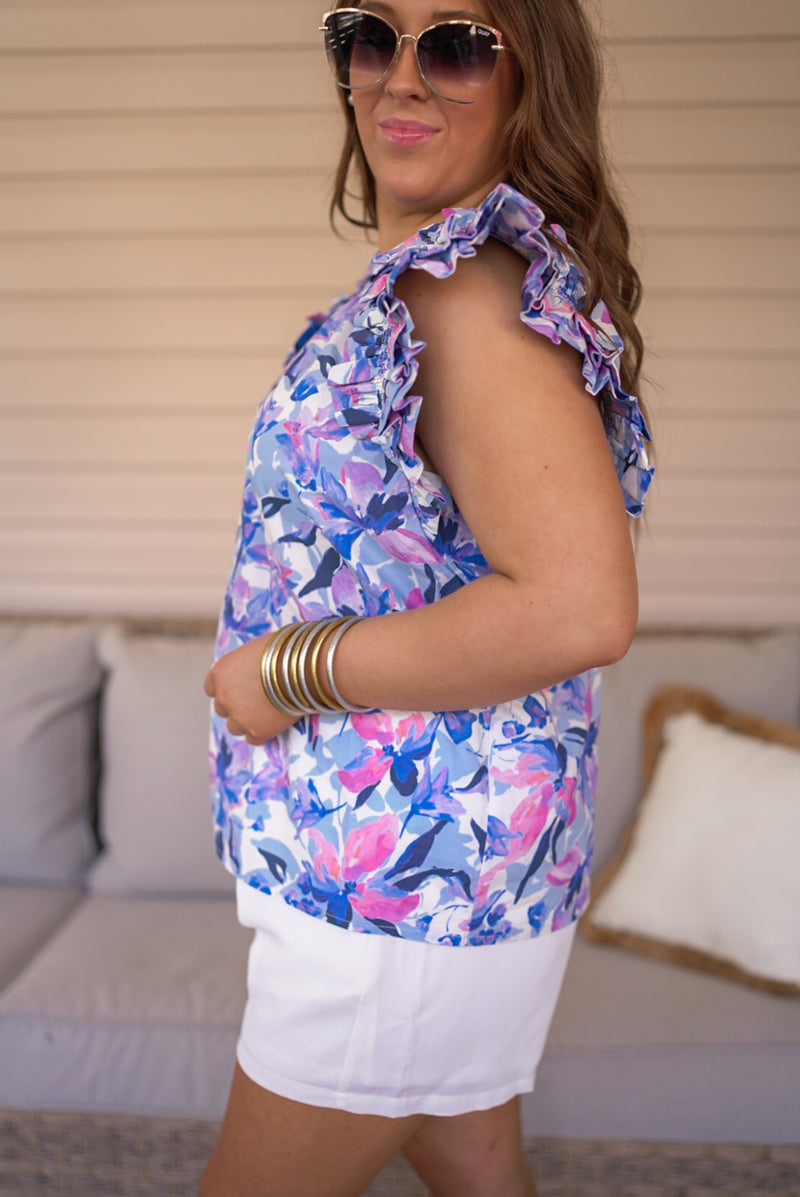 entro blue floral print dressy top