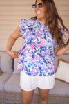 entro blue floral print dressy top