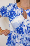 classic style blue white floral midi dress