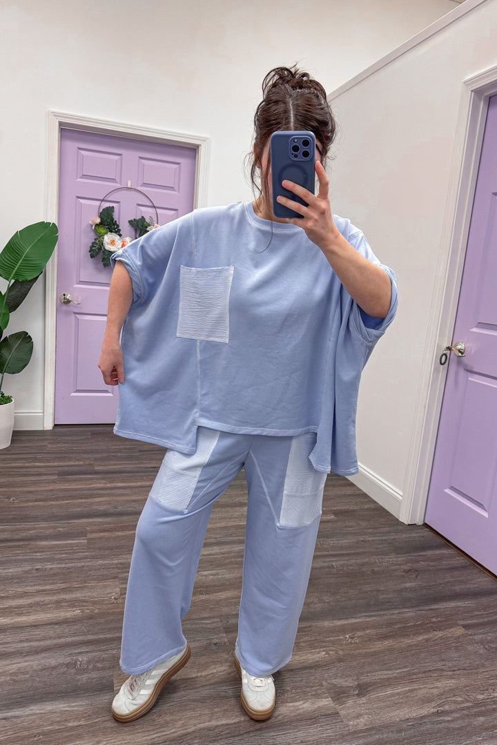 comfy blue gingham pocket matching lounge set