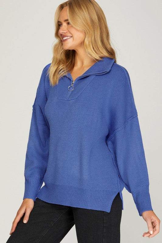 DUSTY BLUE RELAXED RIB SWEATER
