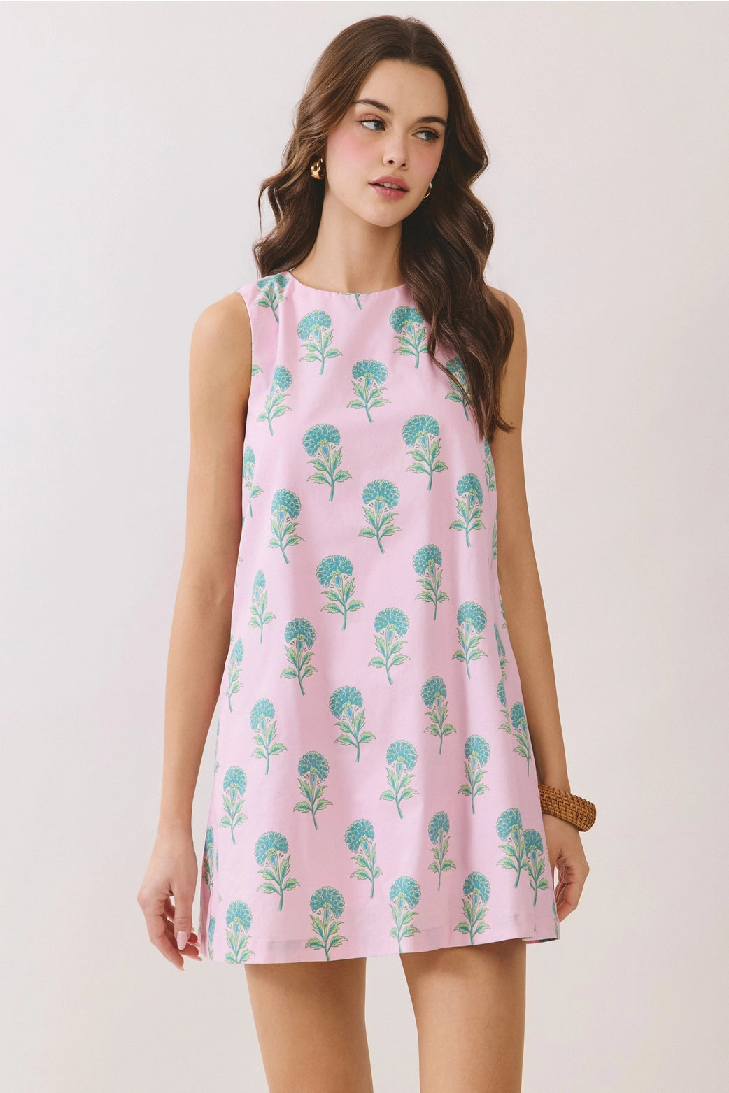 blue hydrangea pink flower dress
