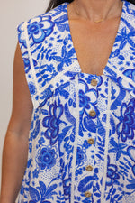 blue white paisley floral vacation dress