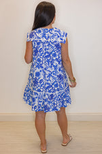 blue white paisley floral vacation dress