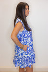 blue white paisley floral vacation dress