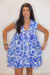 blue white paisley floral vacation dress