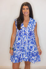 blue white paisley floral vacation dress
