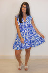 blue white paisley floral vacation dress