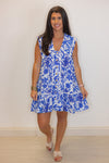 blue white paisley floral vacation dress