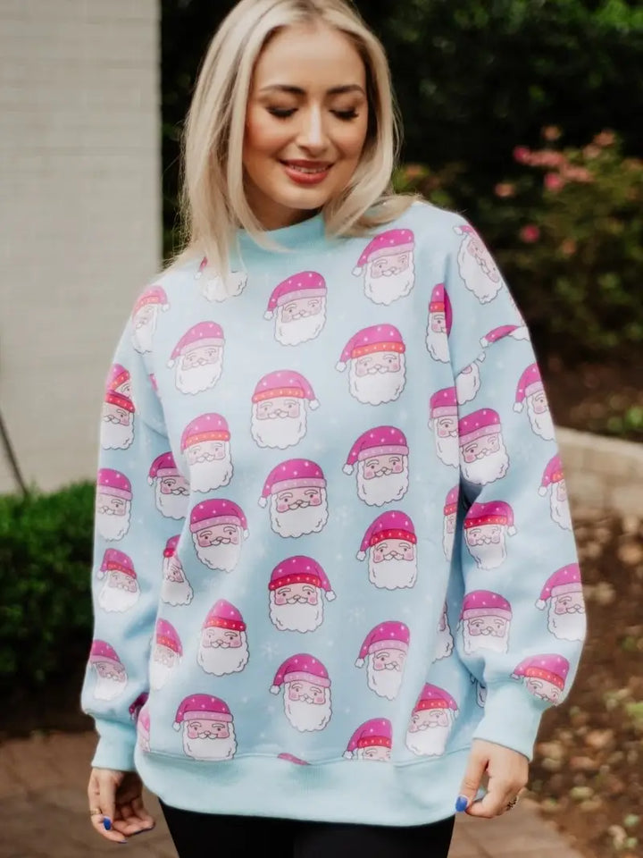 oversized Santa Christmas mock neck sweatshirt