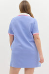 Entro Plus size Blue polo style knit dress with pink and white trim