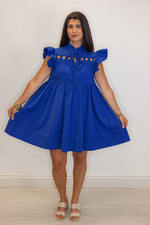 blue cotton babydoll short dress