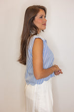 blue stripe scalloped hem crop top