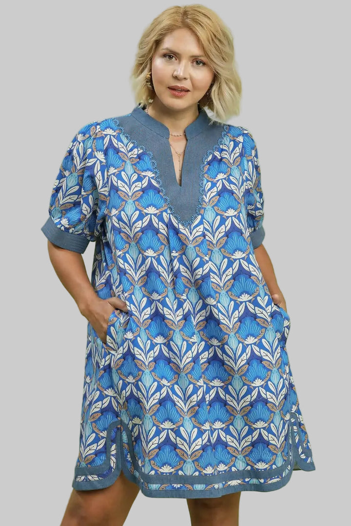 umgee plus blue floral print dress