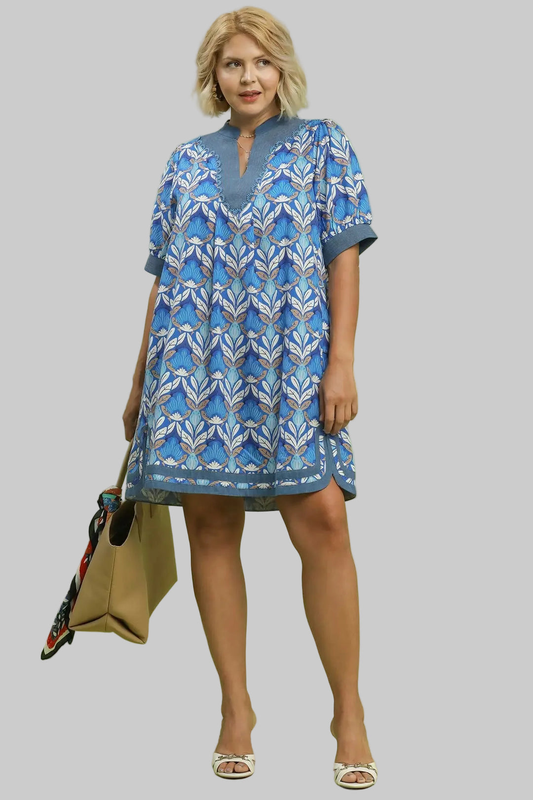 umgee plus blue floral print short dress