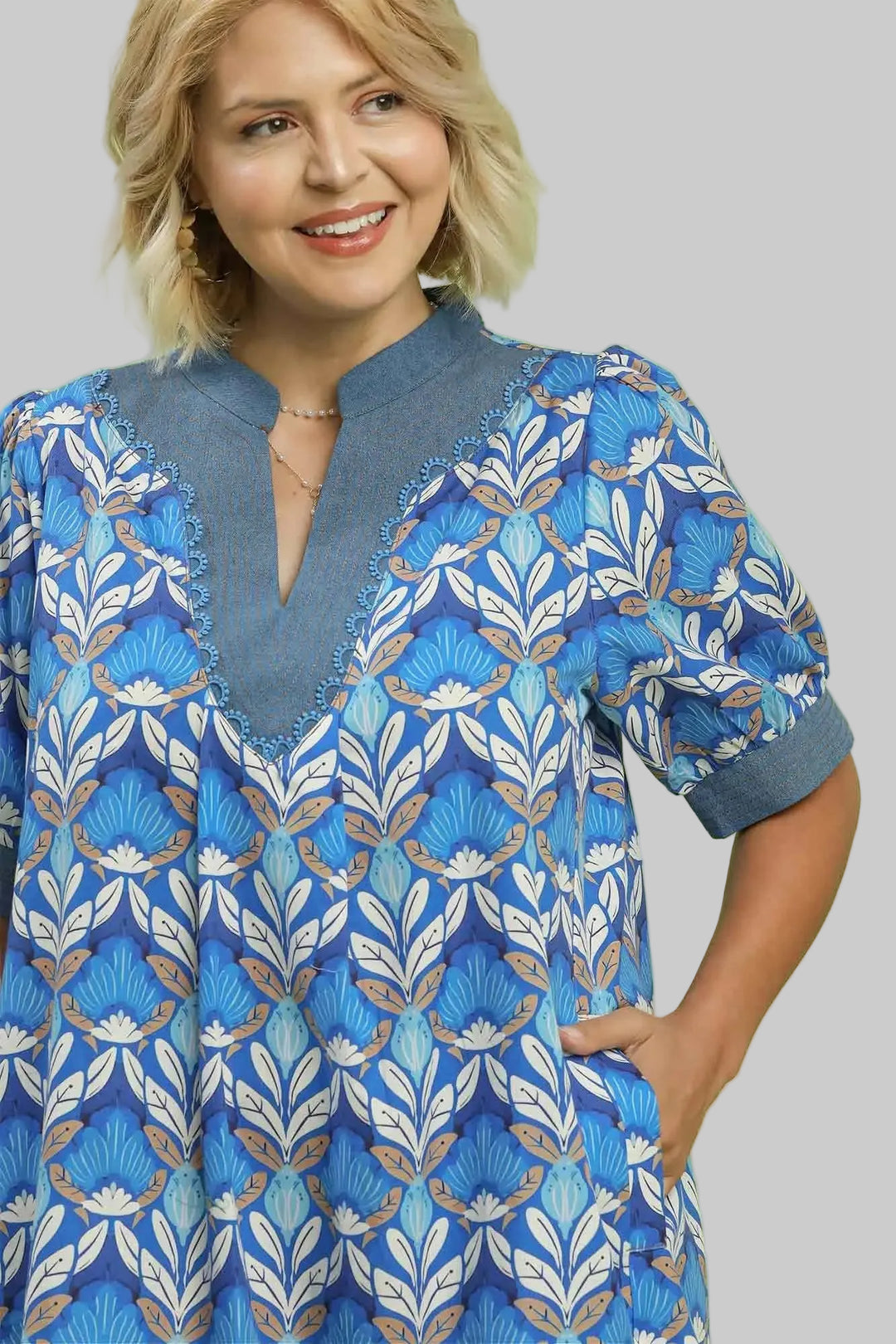 umgee plus blue floral print dress