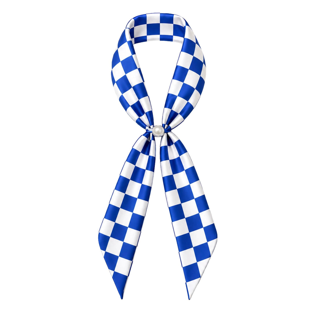royal ble and white checkered gameday scarf necklace