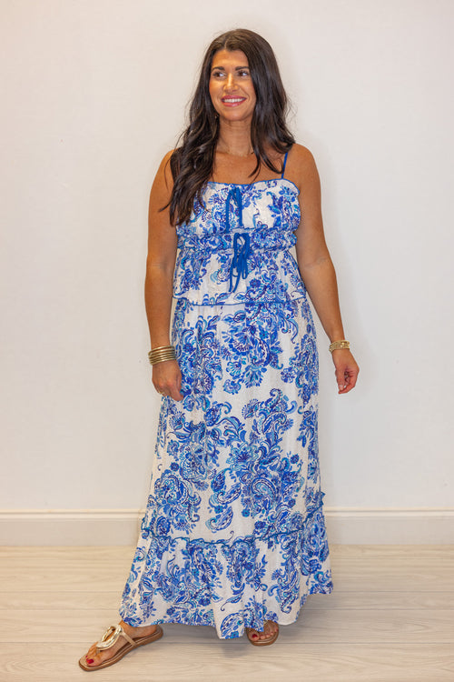 blue paisley printed tank top