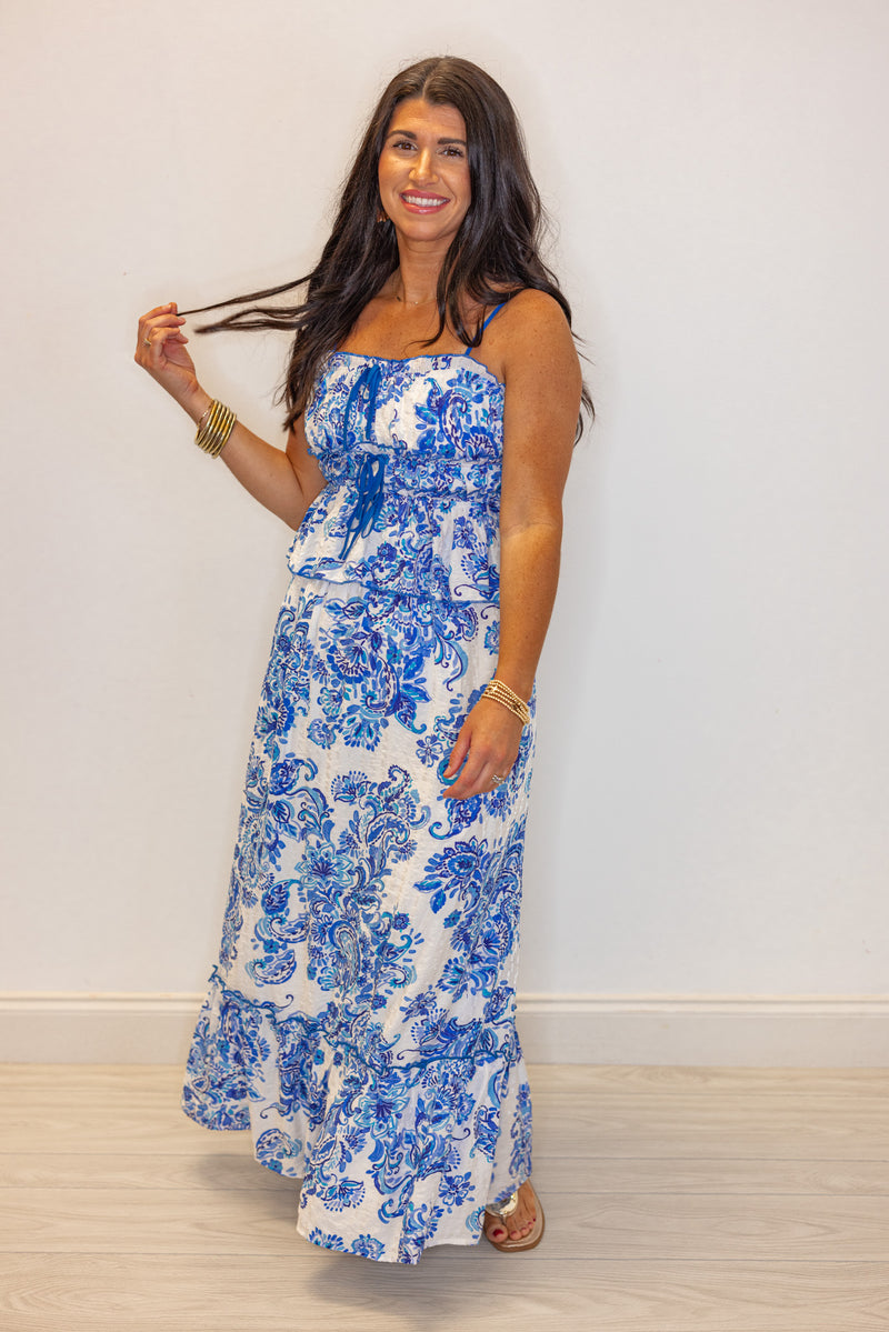 blue paisley printed tank top