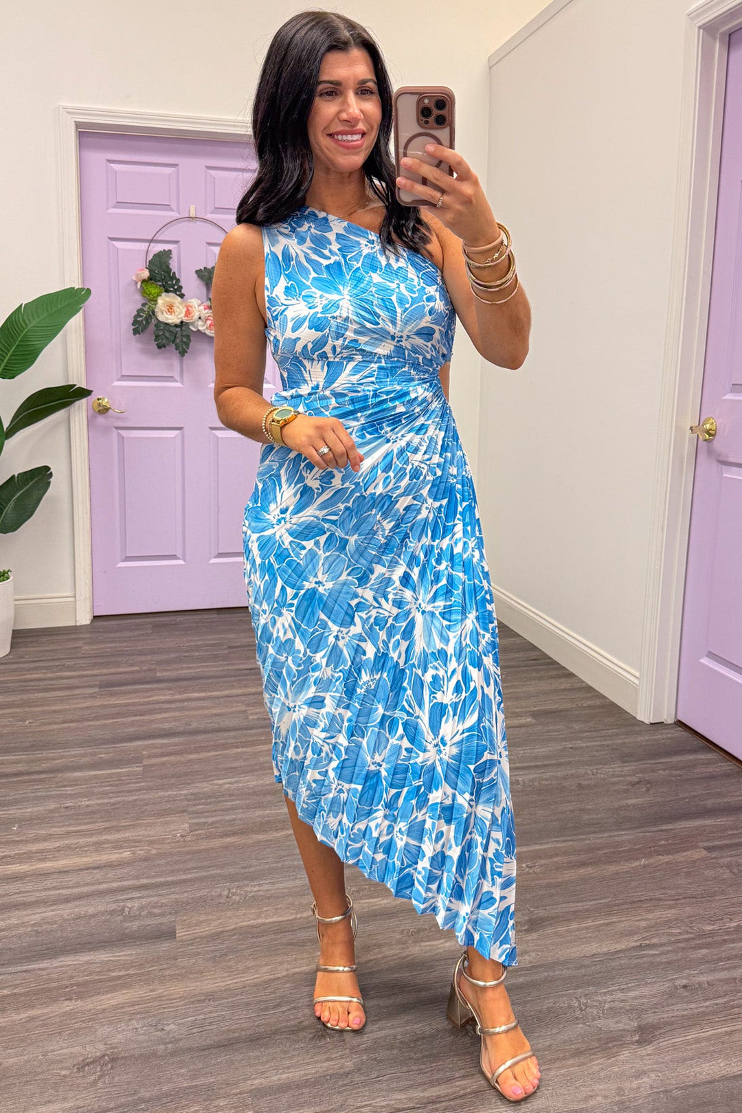 Beachside Florals Blue Satin Maxi Dress Beachside Florals Blue Satin Maxi Dress