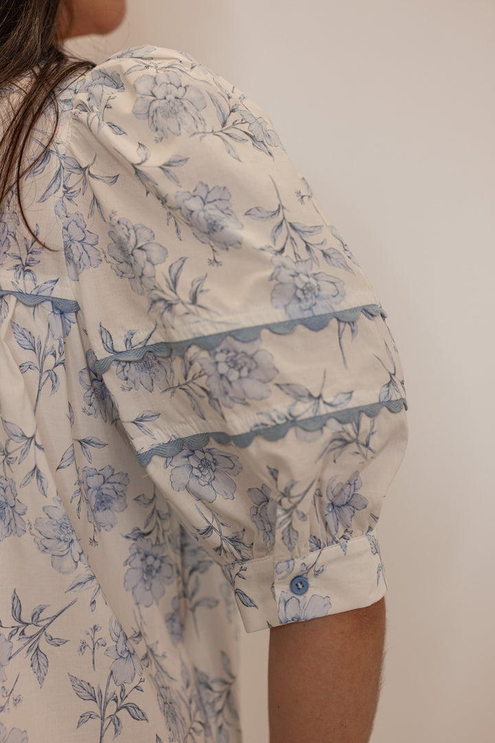 Azure Floral Short Sleeve Dress