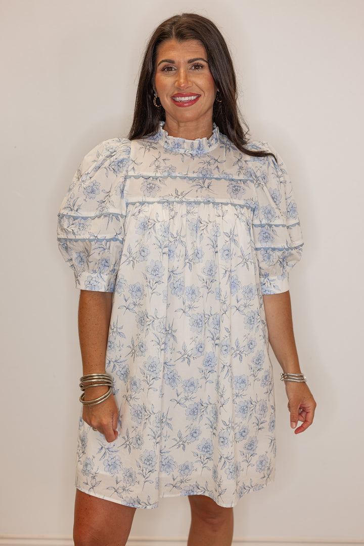 Azure Floral Short Sleeve Dress