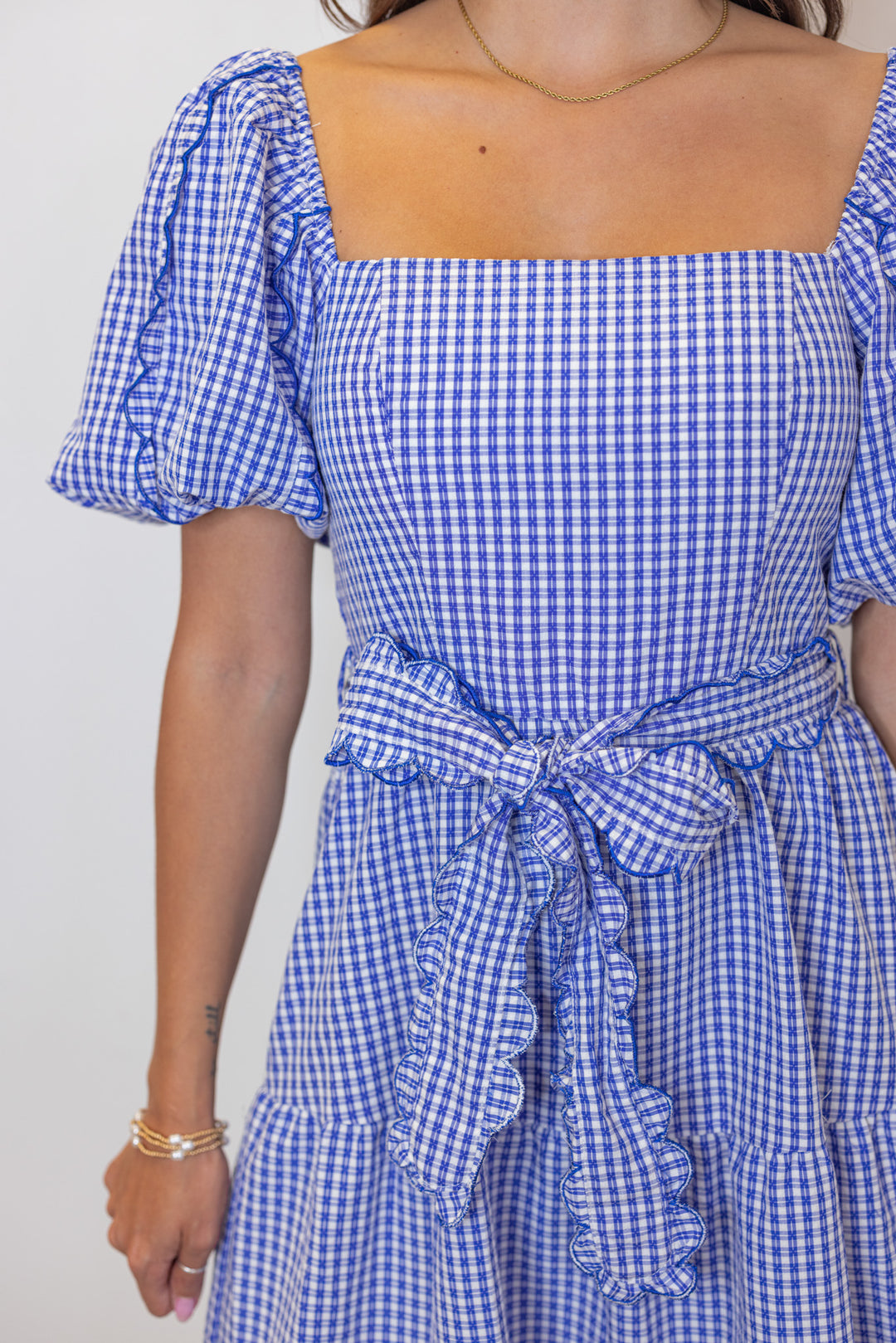 Women's Blue Gingham Midi Dress Purple Door Boutique Women's Blue Gingham Midi Dress Purple Door Boutique