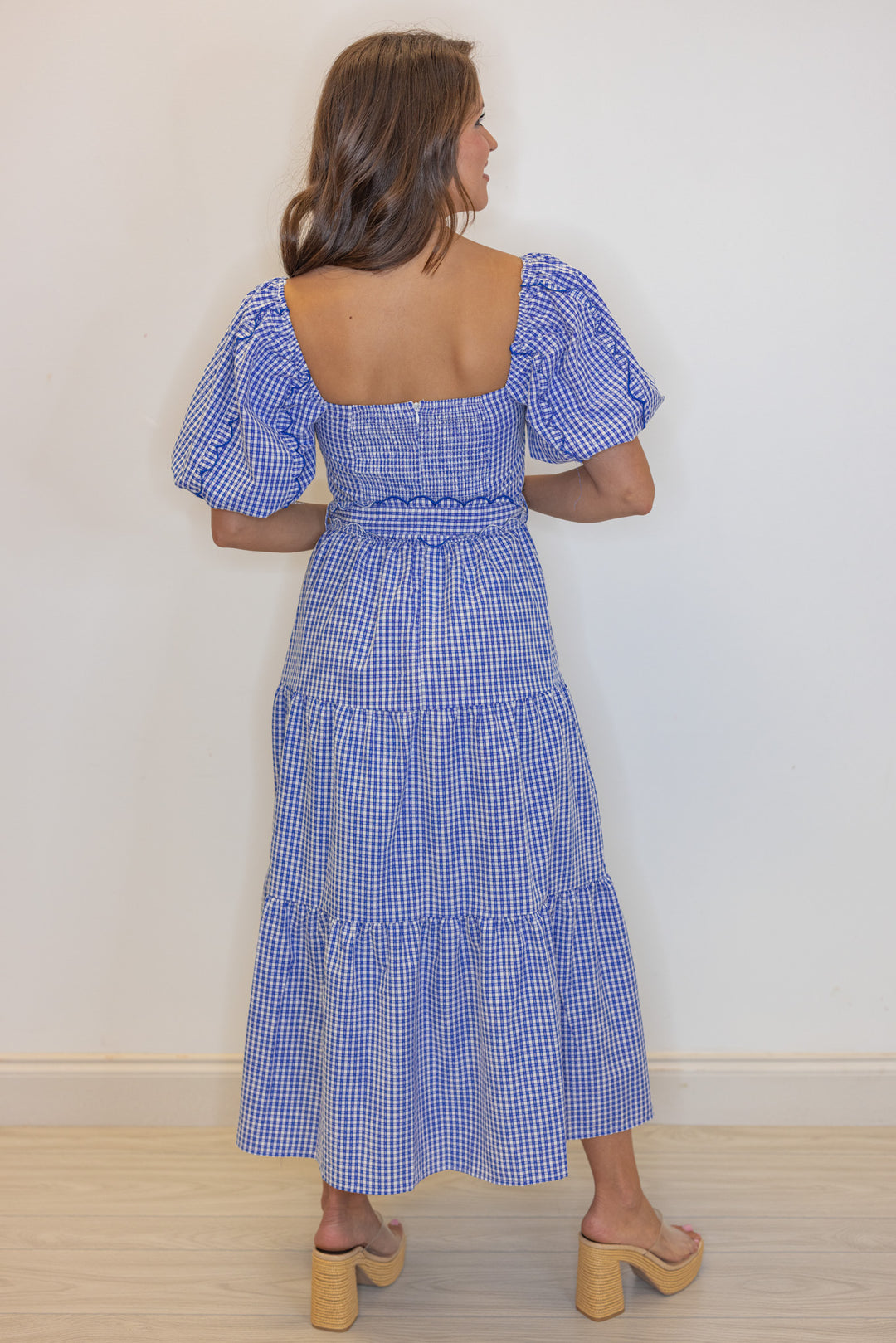 Women's Blue Gingham Midi Dress Purple Door Boutique Women's Blue Gingham Midi Dress Purple Door Boutique