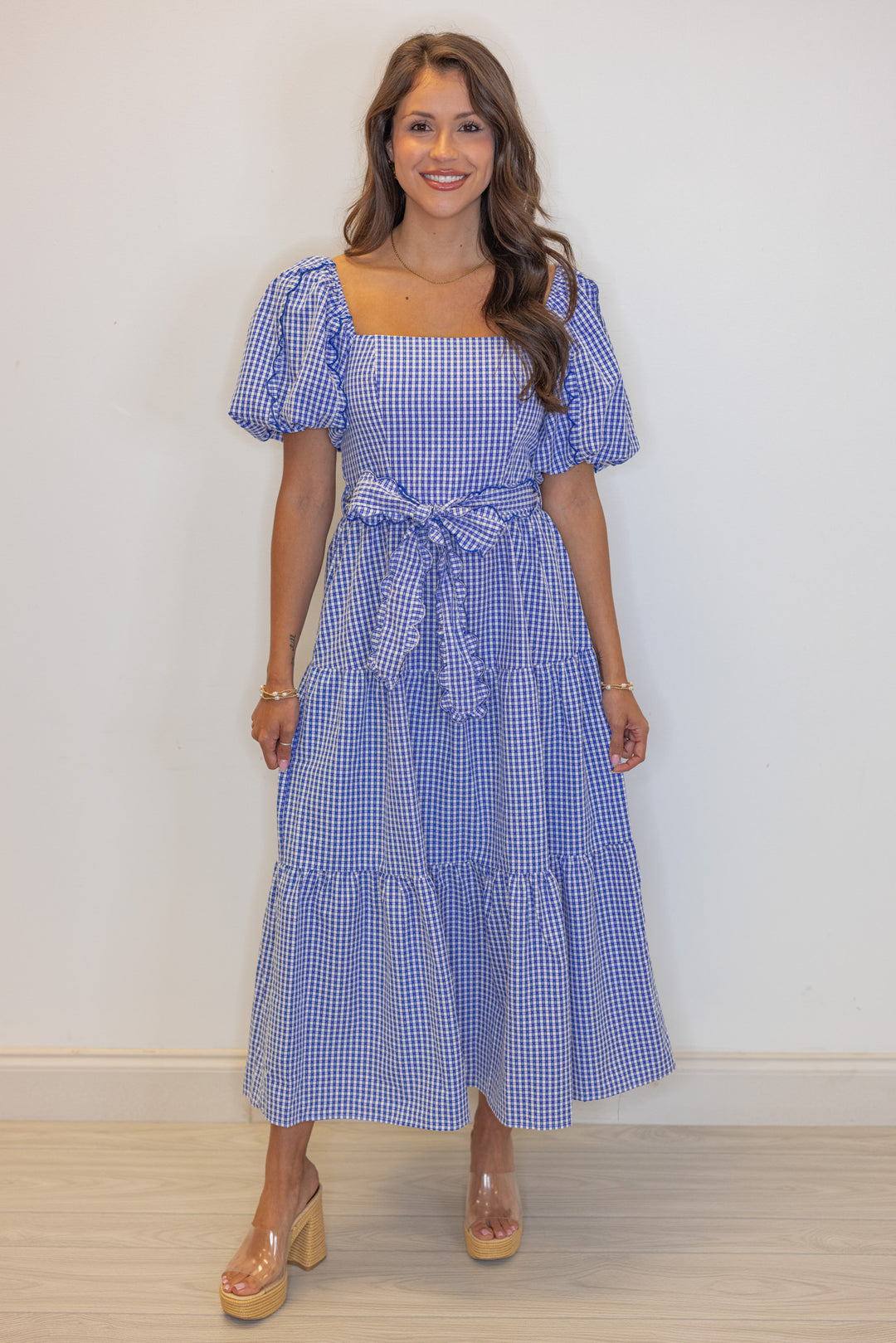 Women's Blue Gingham Midi Dress Purple Door Boutique Women's Blue Gingham Midi Dress Purple Door Boutique