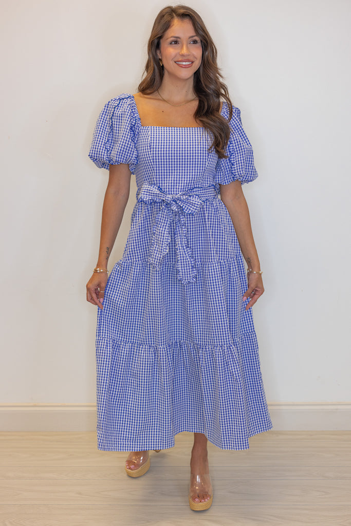 gingham blue dress Guizio Anica Gingham Mini Dress Blue / XS