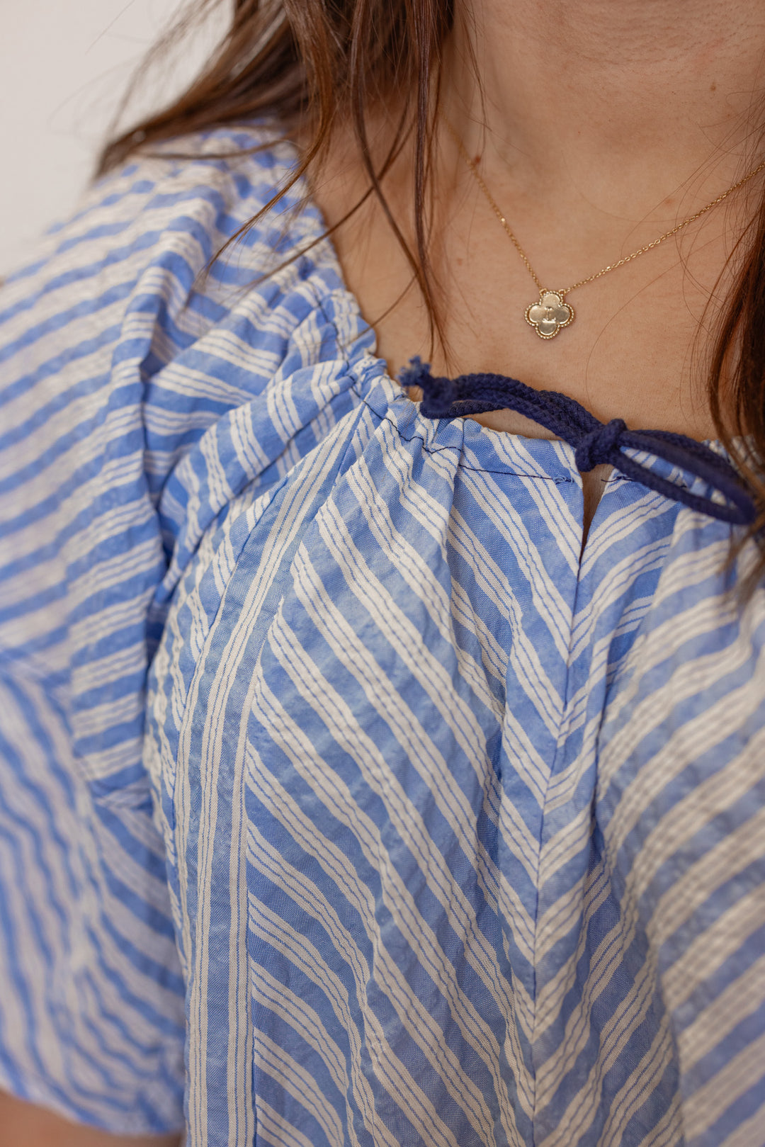 blue white crinkle gauze romper