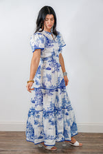 Blue Willow Print Maxi Dress