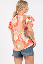 Ces Femme & Time After Time Blush pink multicolor printed top with ruffled sleeves