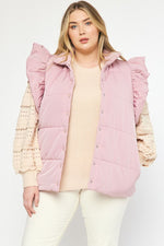 Entro Blush pink quilted puffer vest with ruffled shoulders