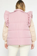 Entro Blush pink quilted puffer vest with ruffled shoulders