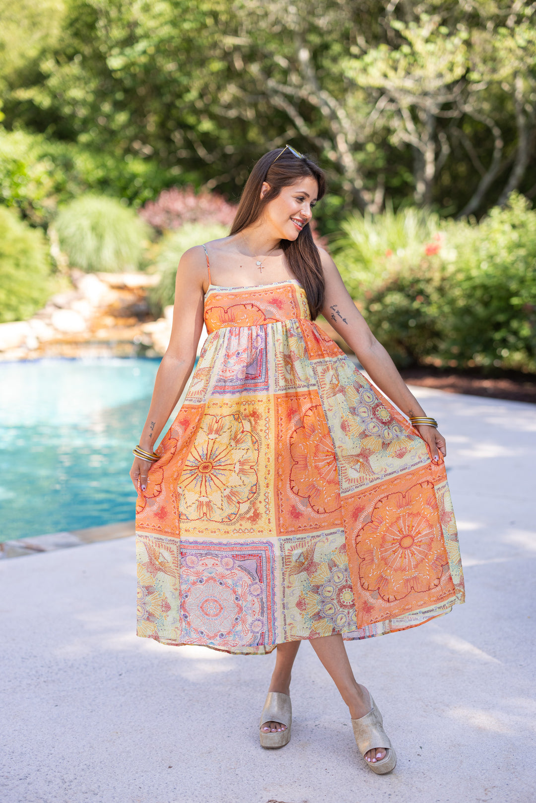 thml clothing maxi dress Yellow Colorblock Floral Midi Dress | Purple Door