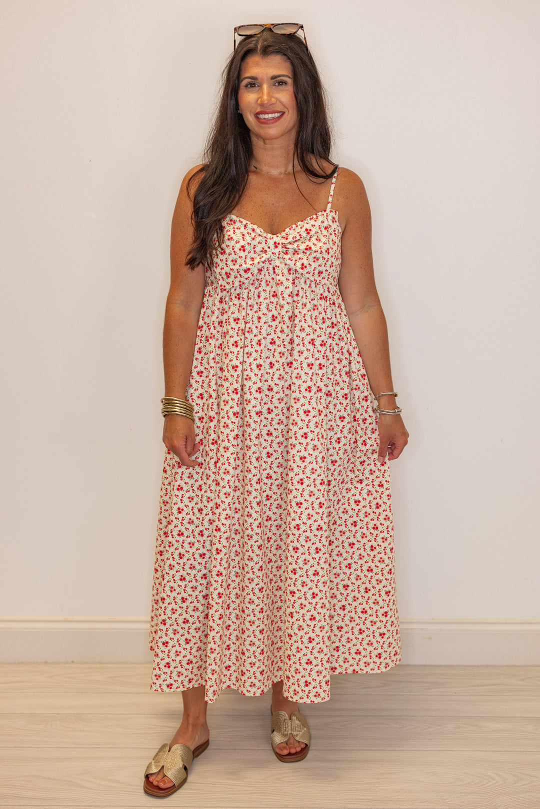 Floral Bow Cream Midi Dress Medium Floral Bow Cream Midi Dress Medium