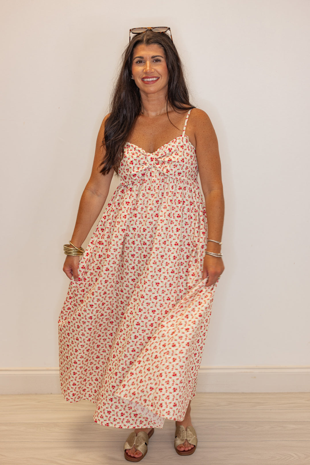 Floral Bow Cream Midi Dress Medium Floral Bow Cream Midi Dress Medium