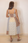 boho patchwork brown blue midi dress