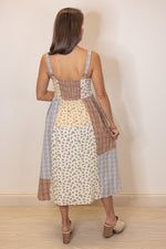 boho patchwork brown blue midi dress