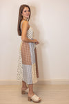 boho patchwork brown blue midi dress