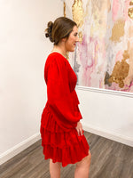 Magic Red Tiered Shimmer Dress