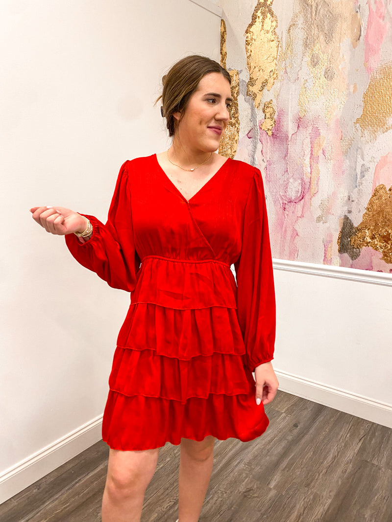 Magic Red Tiered Shimmer Dress