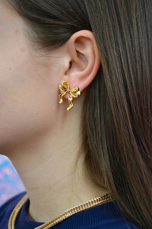 Fancy Girl Gold Bow Earrings