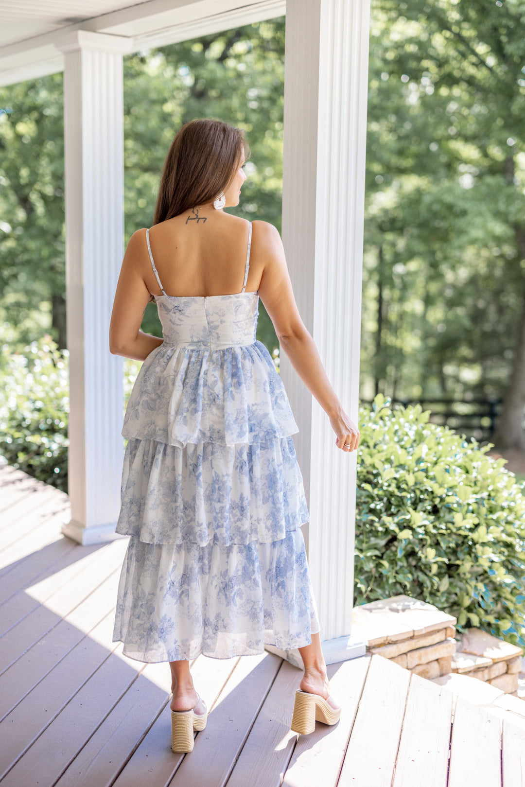 Blue Floral Print Layer Tiered Midi Dress | Purple Door | Commerce GA Purple Door Boutique Blue Floral Print Layer Tiered Midi Dress | Purple Door | Commerce GA Purple Door Boutique