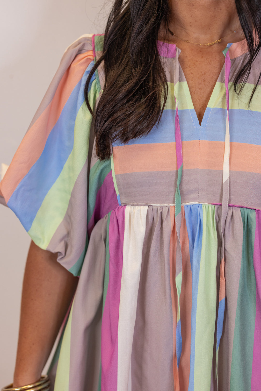 multi color stripe babydoll mini dress