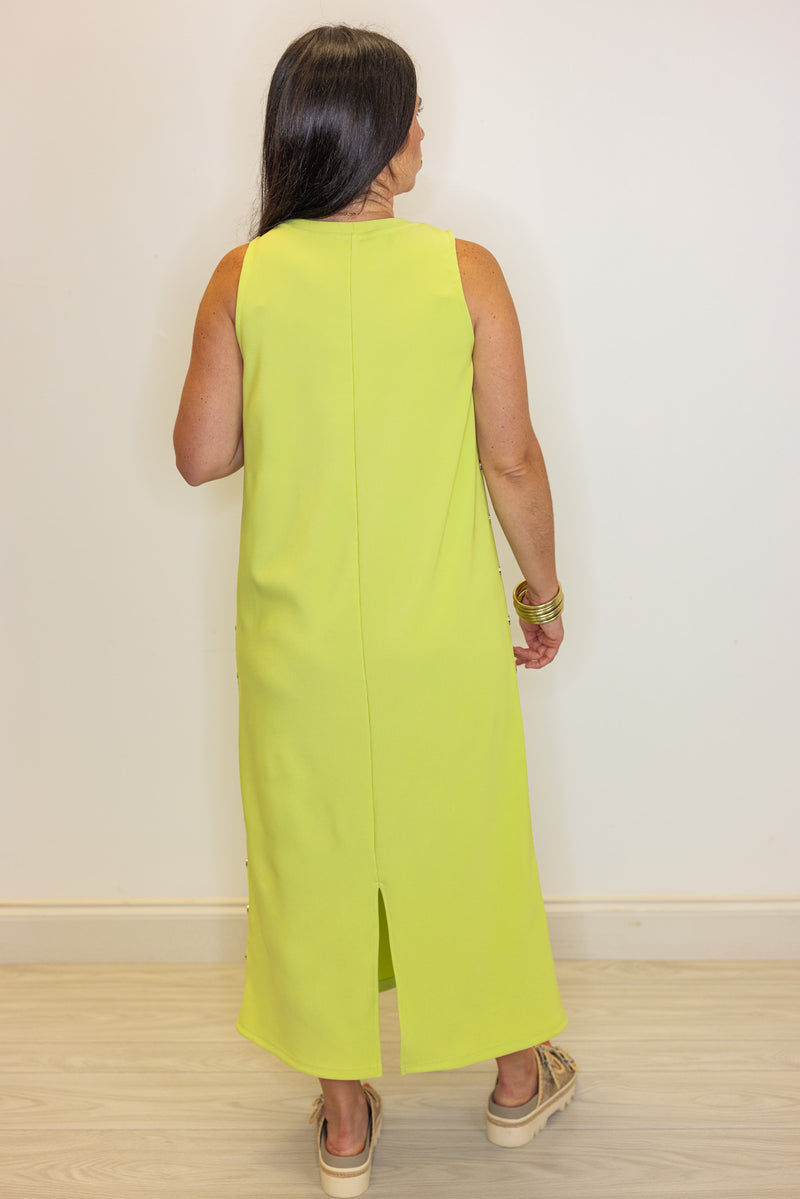 lime ribbed knit solid midi dress