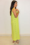 lime ribbed knit solid midi dress
