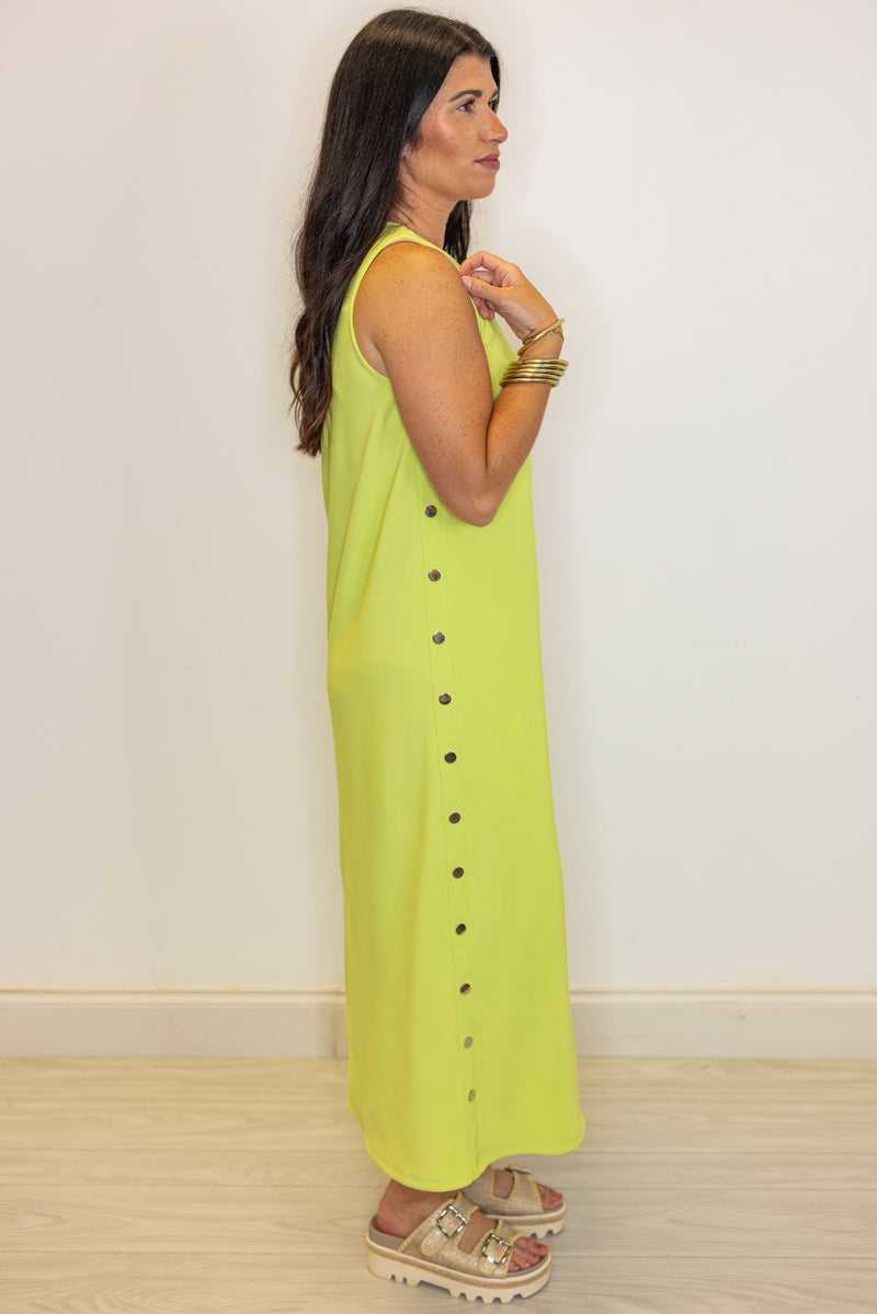 lime ribbed knit solid midi dress
